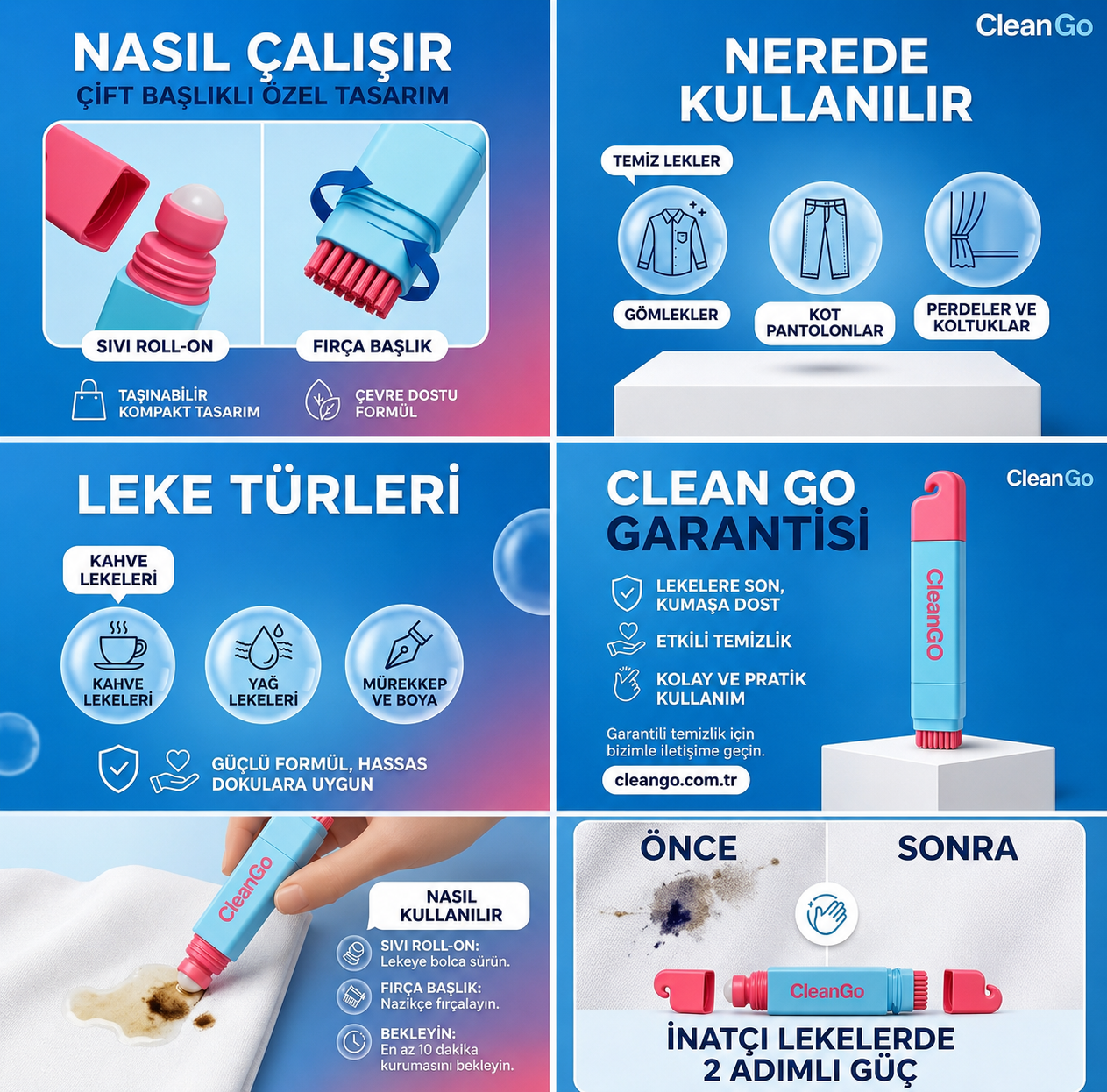 CLEAN GO ÇİFT BAŞLIKLI TEMİZLİK KALEMİ